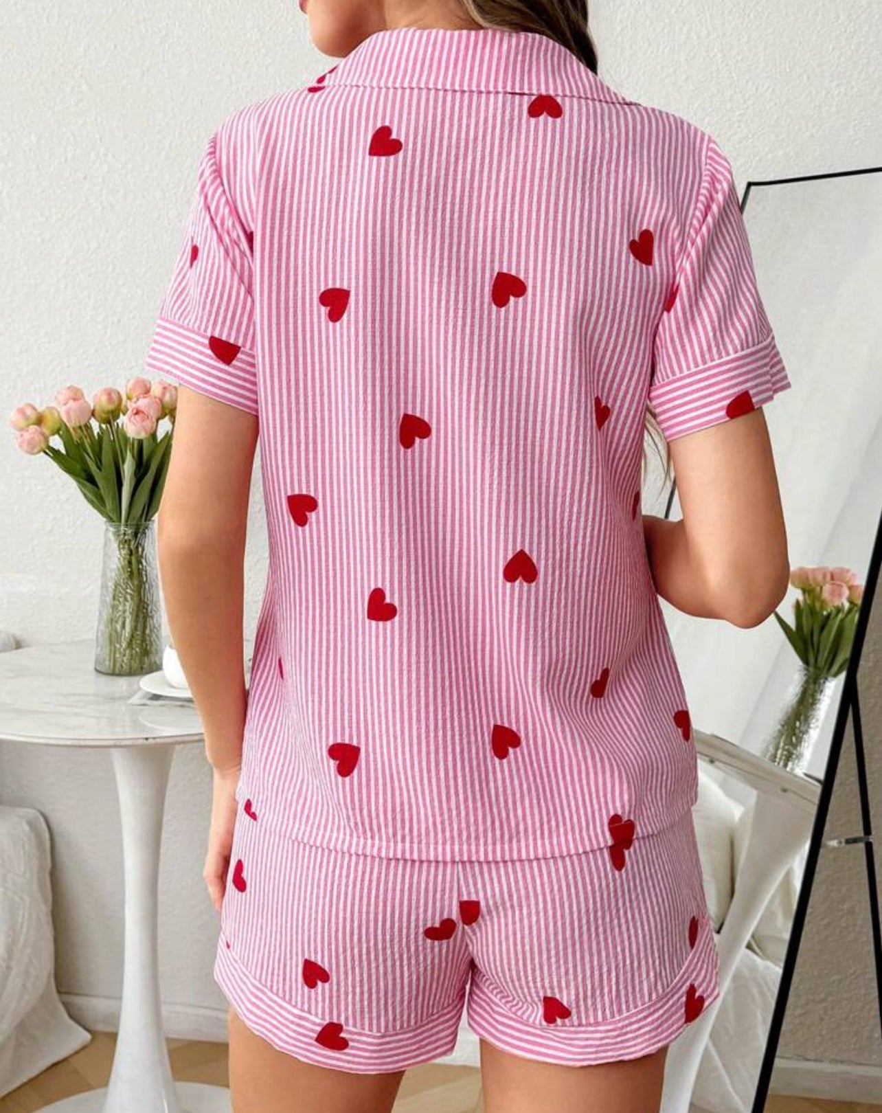 pijama rose imprimé love rouge