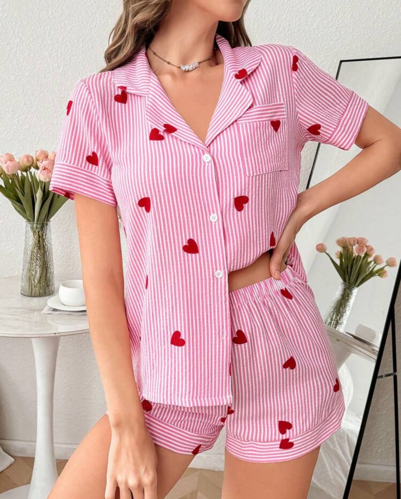 pijama rose imprimé love rouge