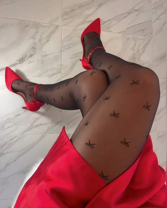 bas collants noir motif noeud