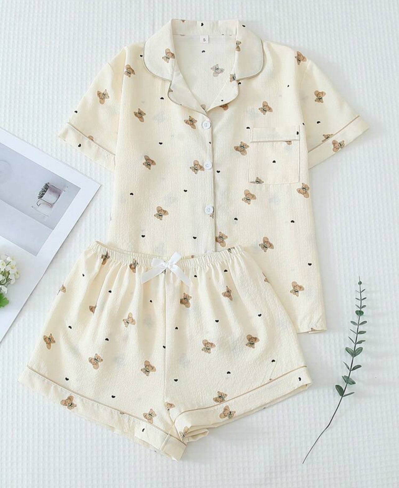 pijama beige imprimé ours